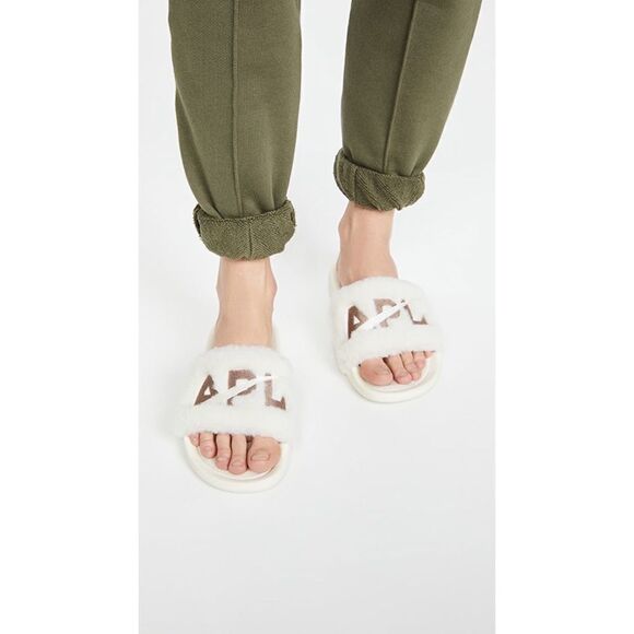 APL: Athletic Propulsion Labs Shearling Slides - Pristine/Almond Size 9 - Picture 1 of 10
